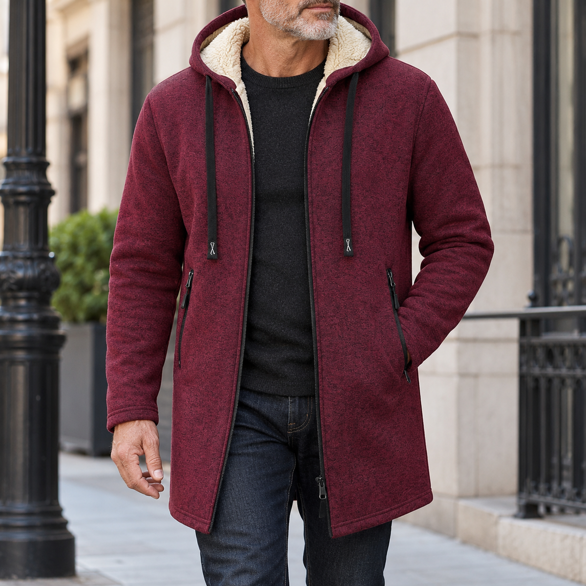 Velluto | Men's Hooded Mid-Length Coat
