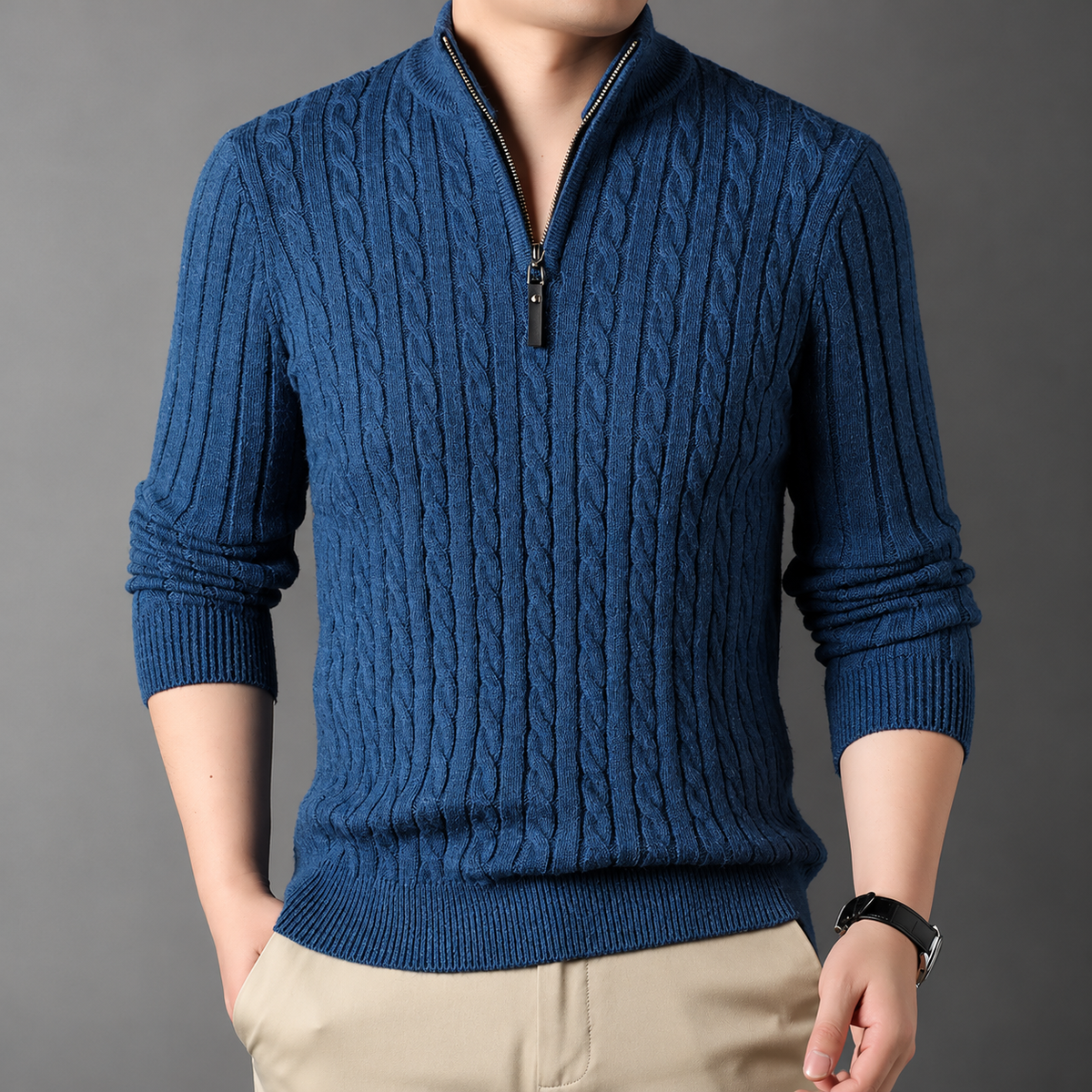 Lorenzo | Men's Cable Knit Half-Zip Sweater
