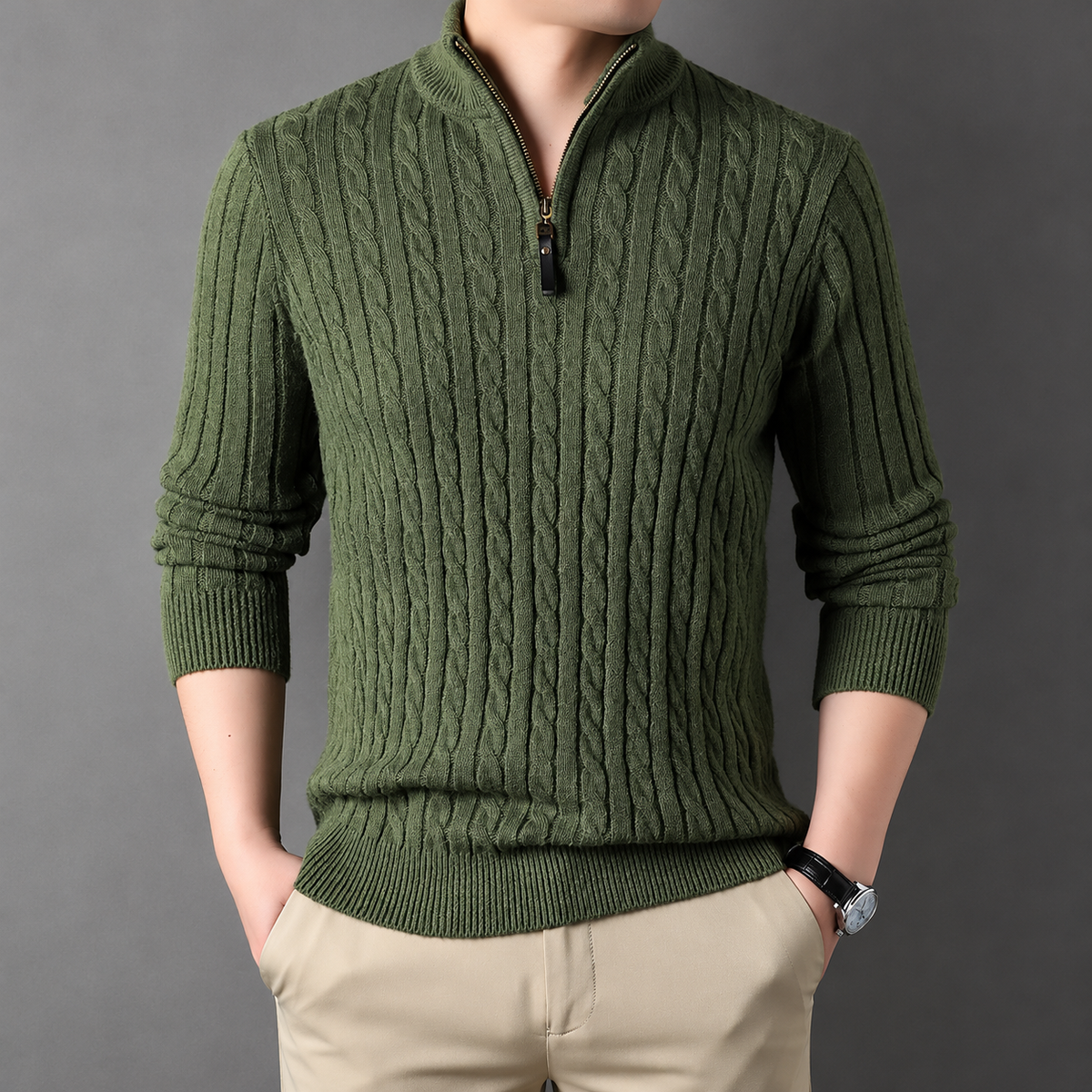 Lorenzo | Men's Cable Knit Half-Zip Sweater