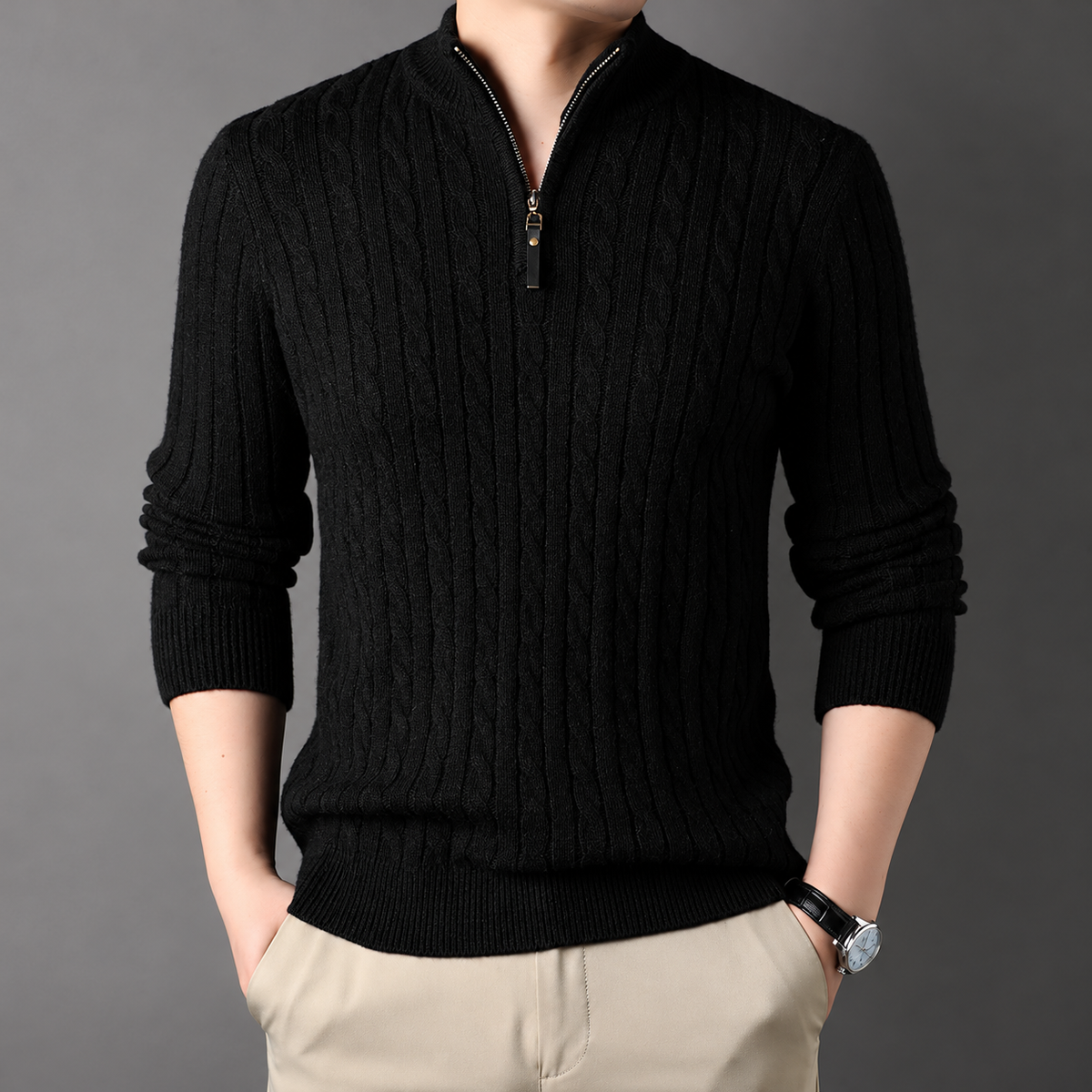 Lorenzo | Men's Cable Knit Half-Zip Sweater