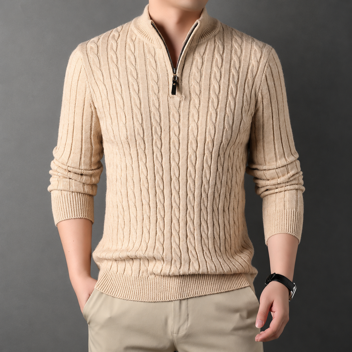 Lorenzo | Men's Cable Knit Half-Zip Sweater