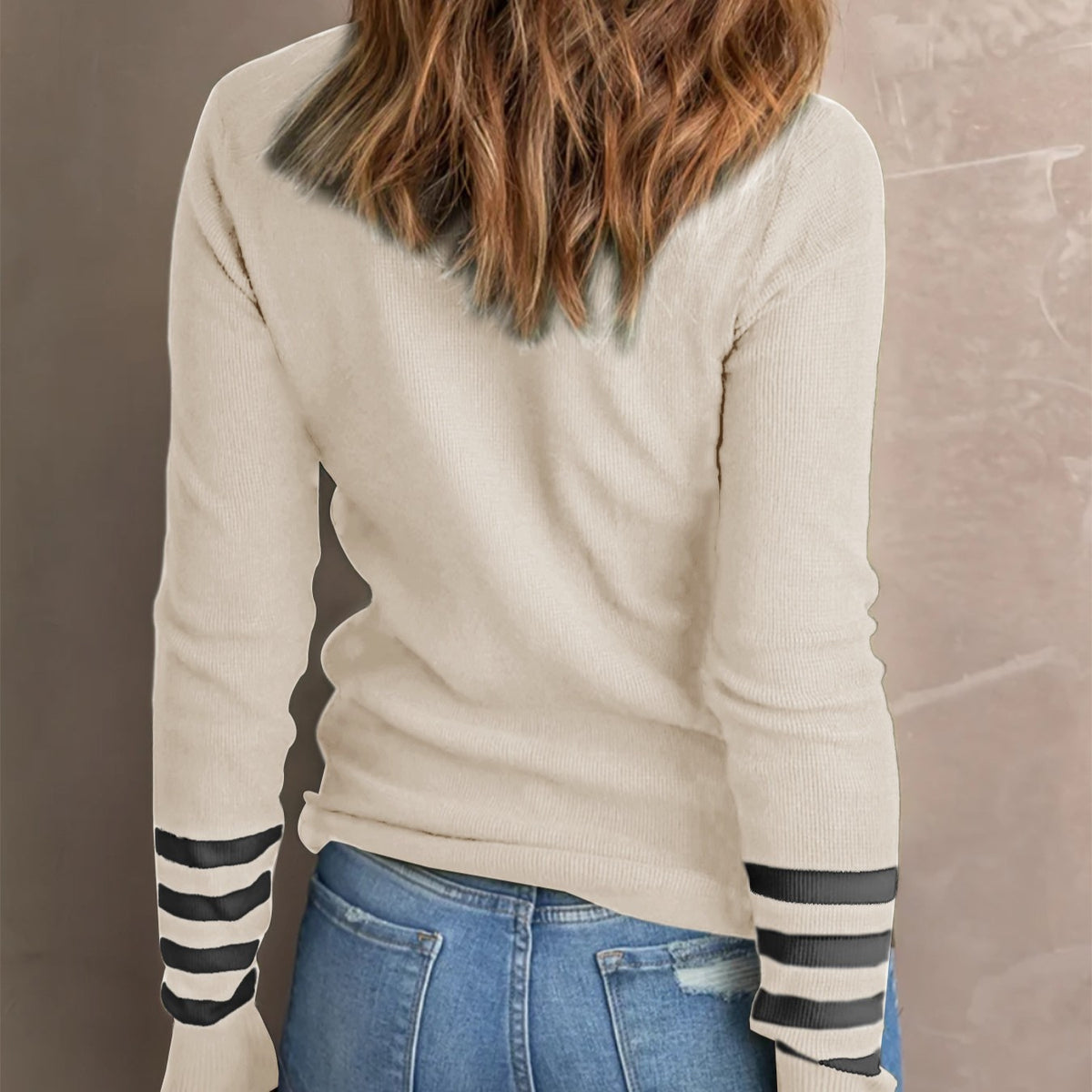 Celeste | Women's Striped-Sleeve Sweater