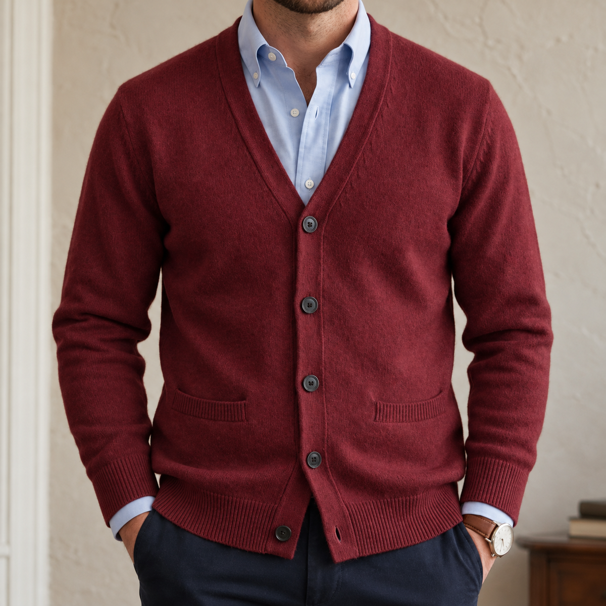 Vittorio | Men's Knitted Mandarin Collar Cardigan