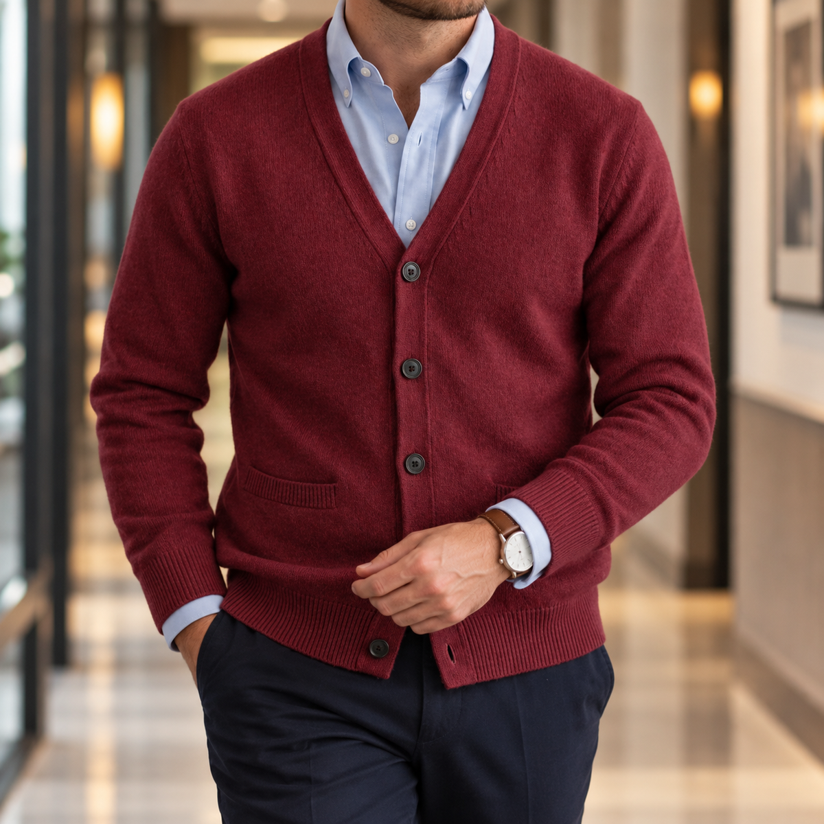 Vittorio | Men's Knitted Mandarin Collar Cardigan