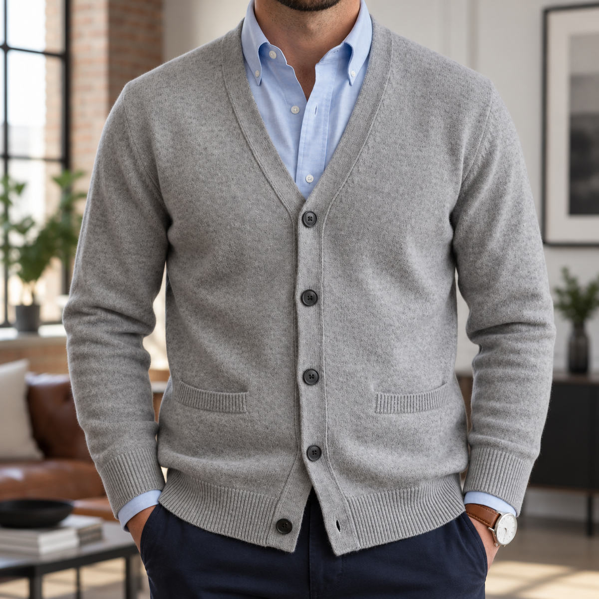Vittorio | Men's Knitted Mandarin Collar Cardigan