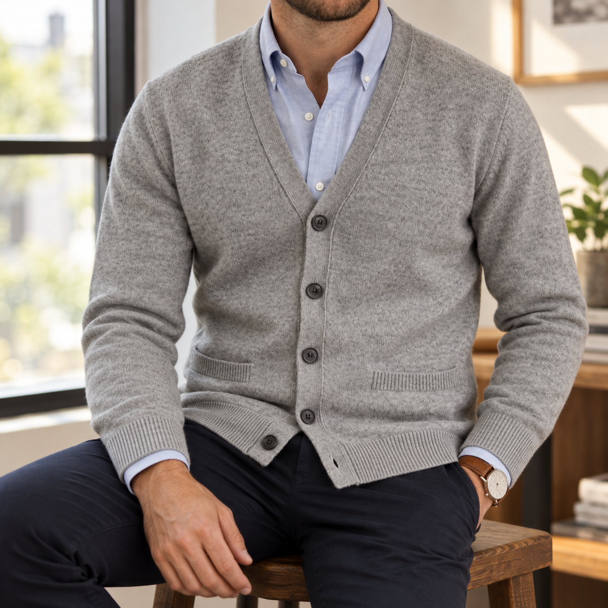 Vittorio | Men's Knitted Mandarin Collar Cardigan