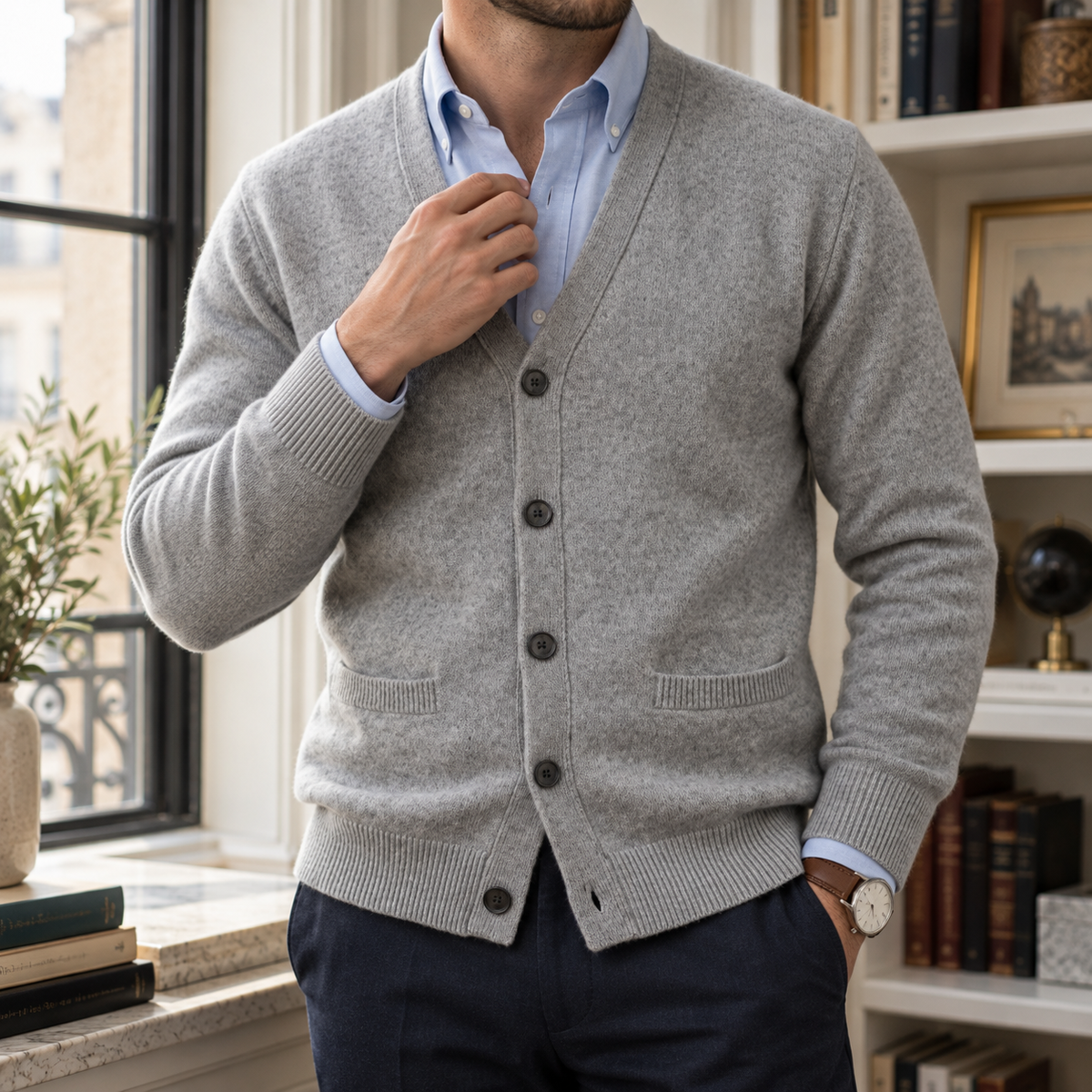Vittorio | Men's Knitted Mandarin Collar Cardigan