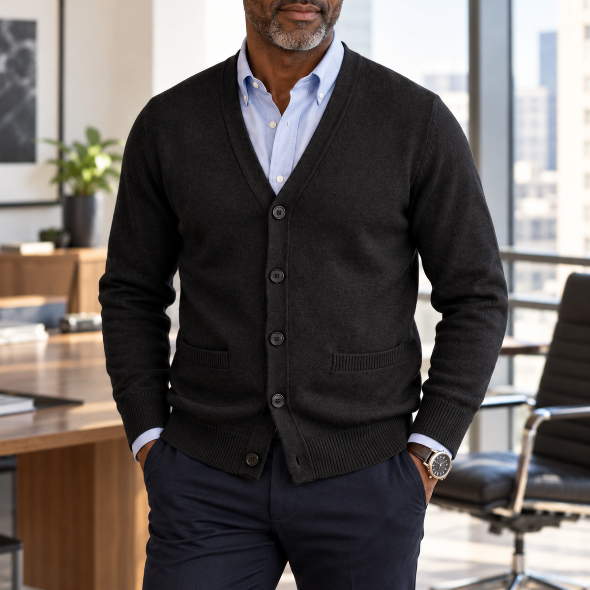Vittorio | Men's Knitted Mandarin Collar Cardigan