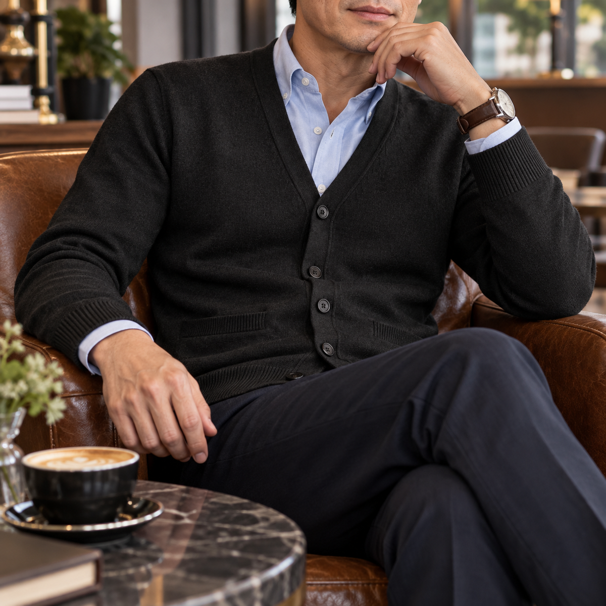 Vittorio | Men's Knitted Mandarin Collar Cardigan