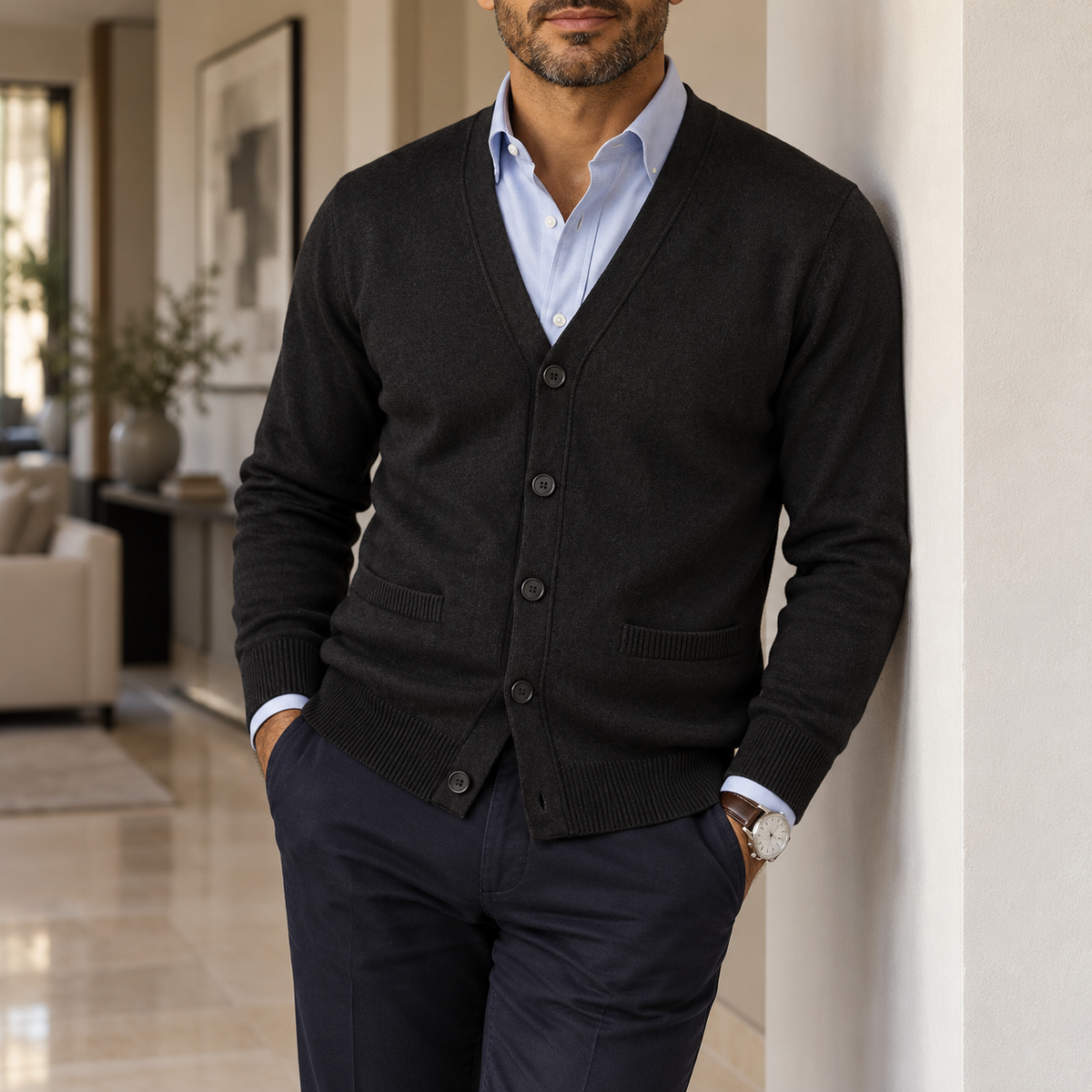 Vittorio | Men's Knitted Mandarin Collar Cardigan