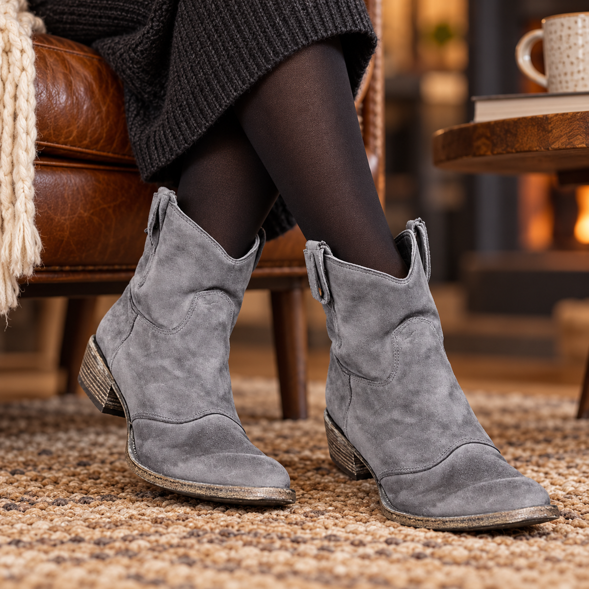 Belloria | Women's Suede Western Ankle Boots