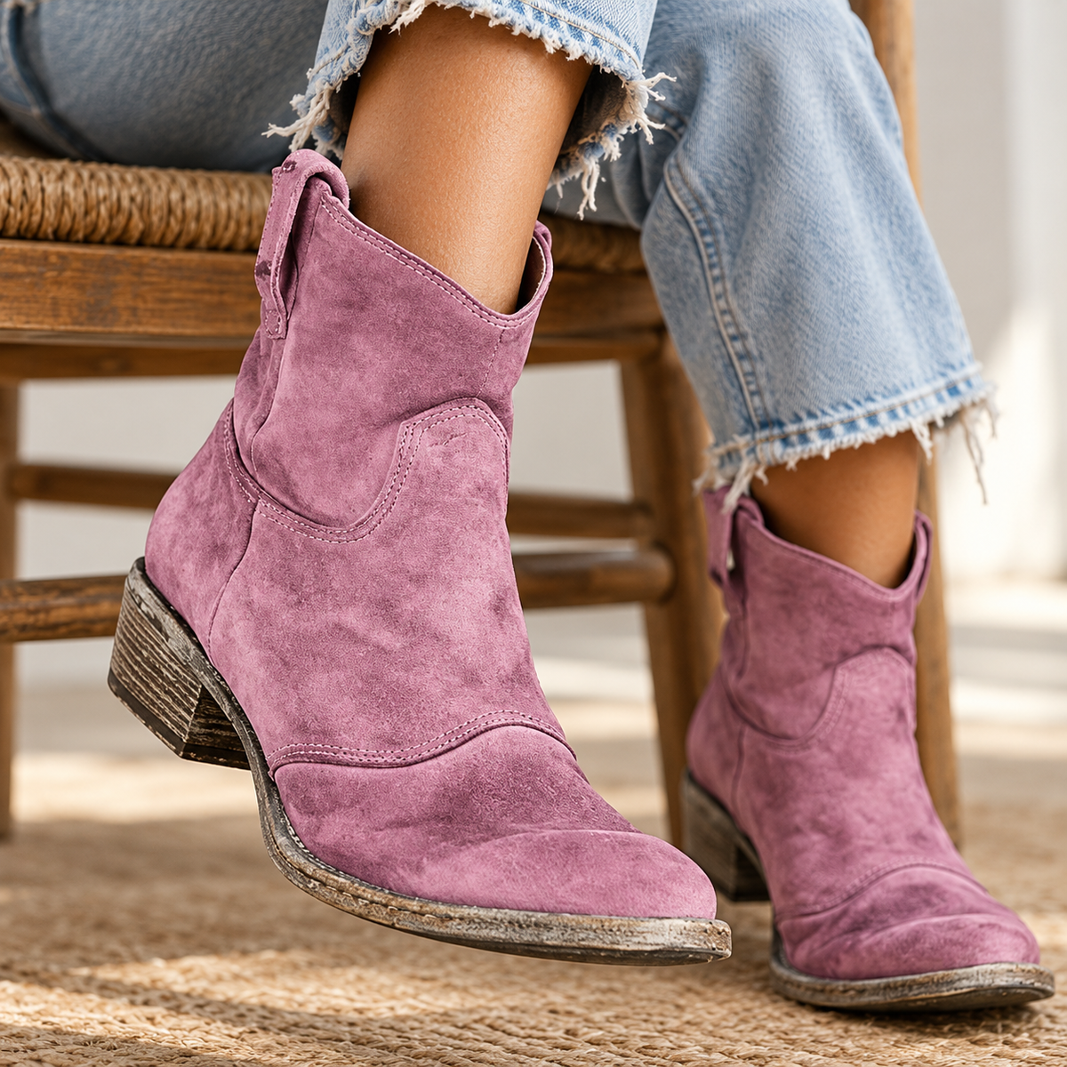 Belloria | Women's Suede Western Ankle Boots