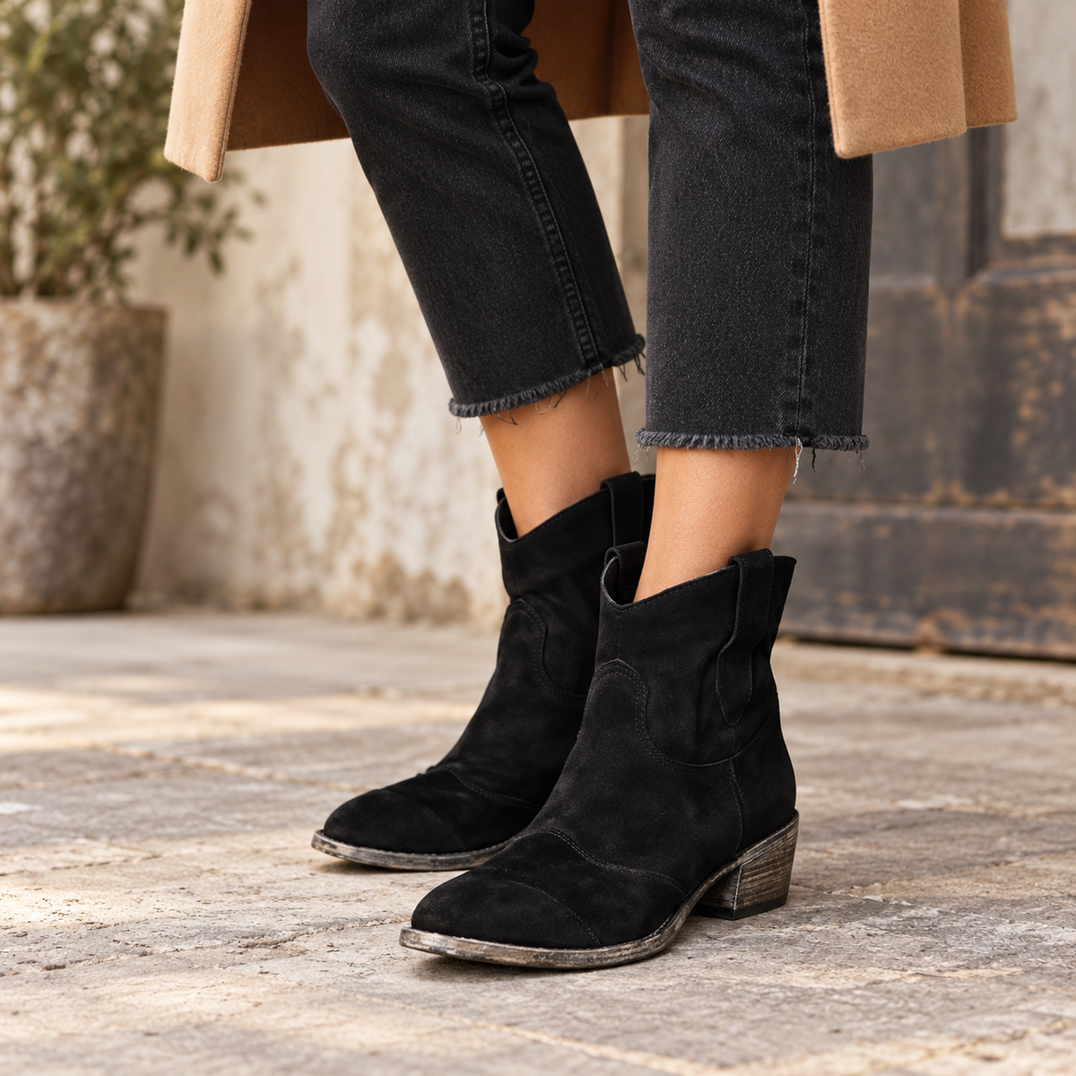 Belloria | Women's Suede Western Ankle Boots