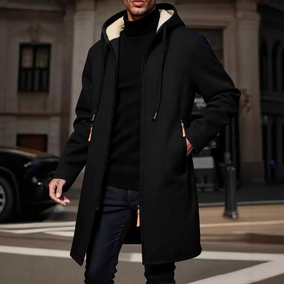 Velluto | Men's Hooded Mid-Length Coat