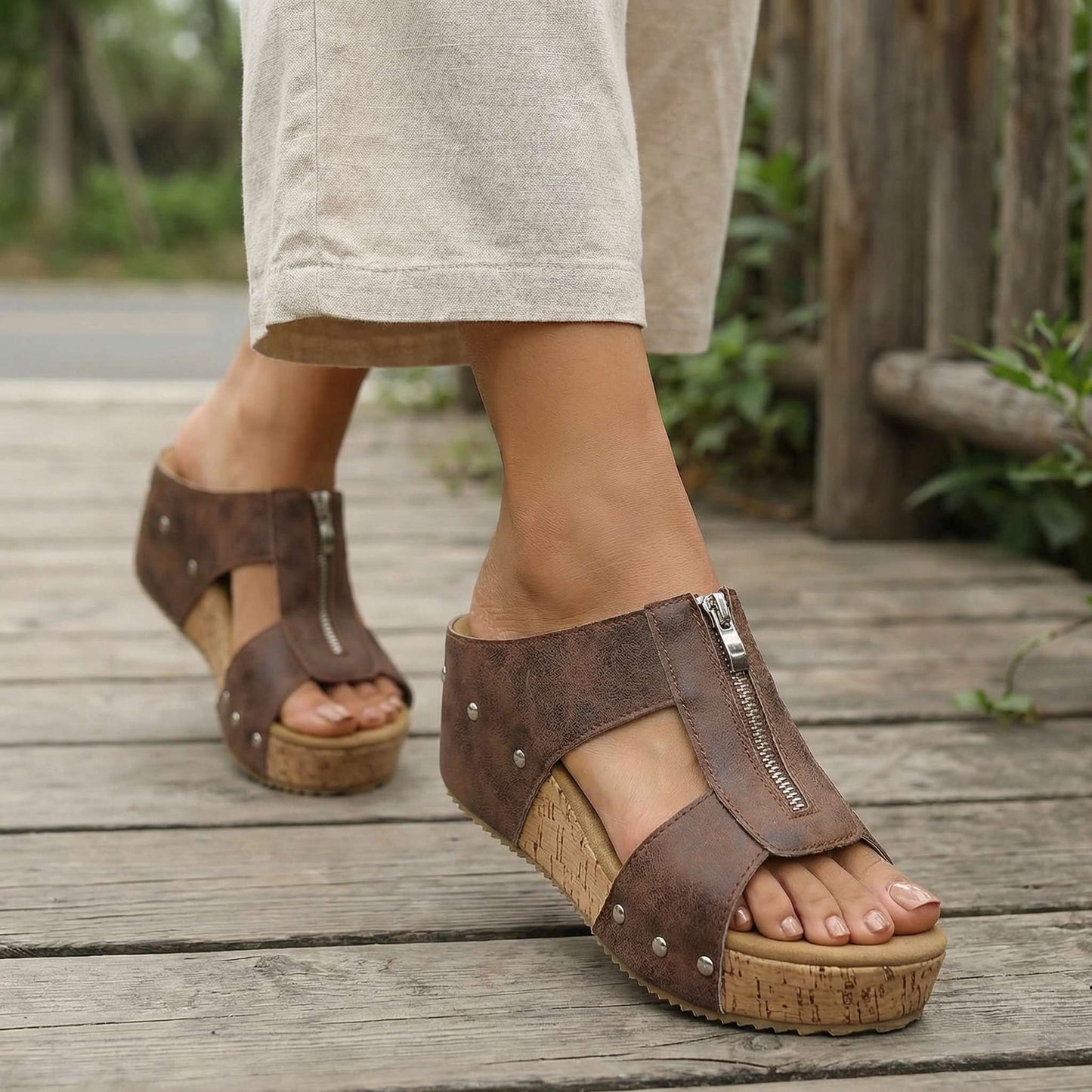 Sierra Zip Wedge Sandals