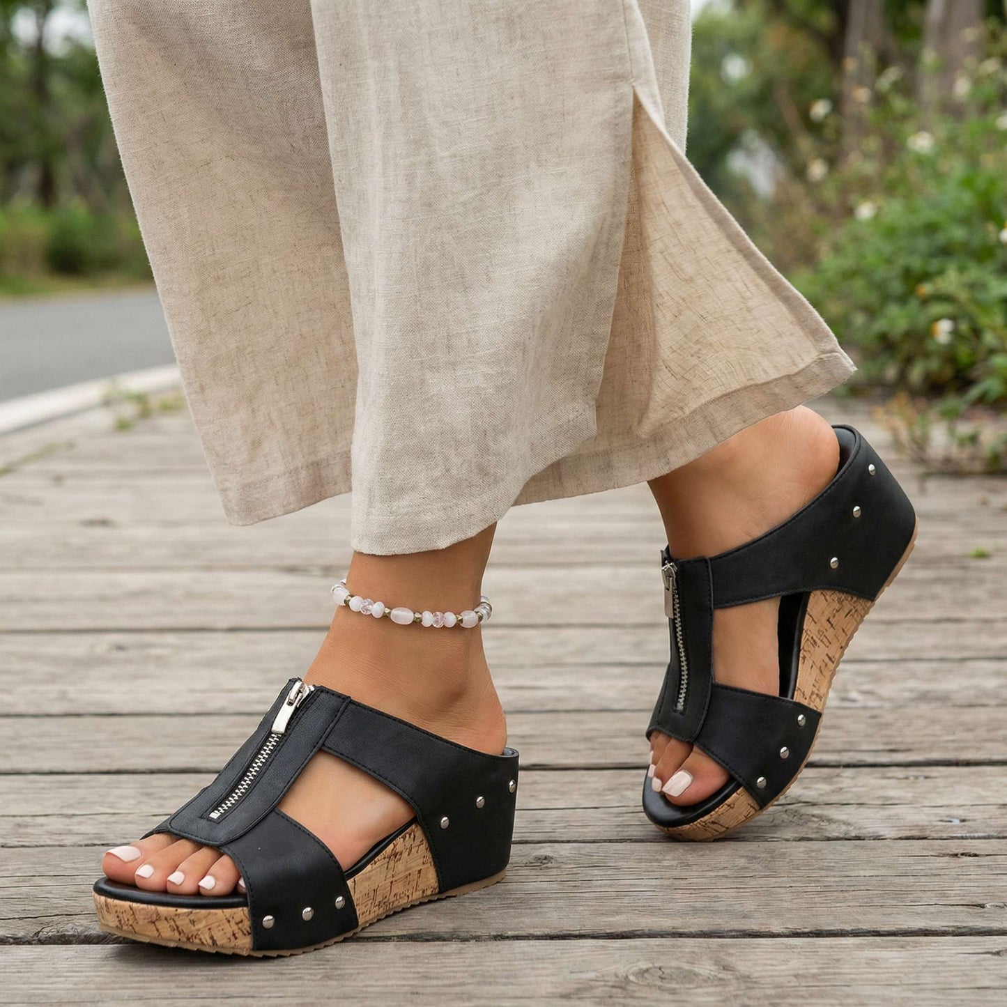 Sierra Zip Wedge Sandals