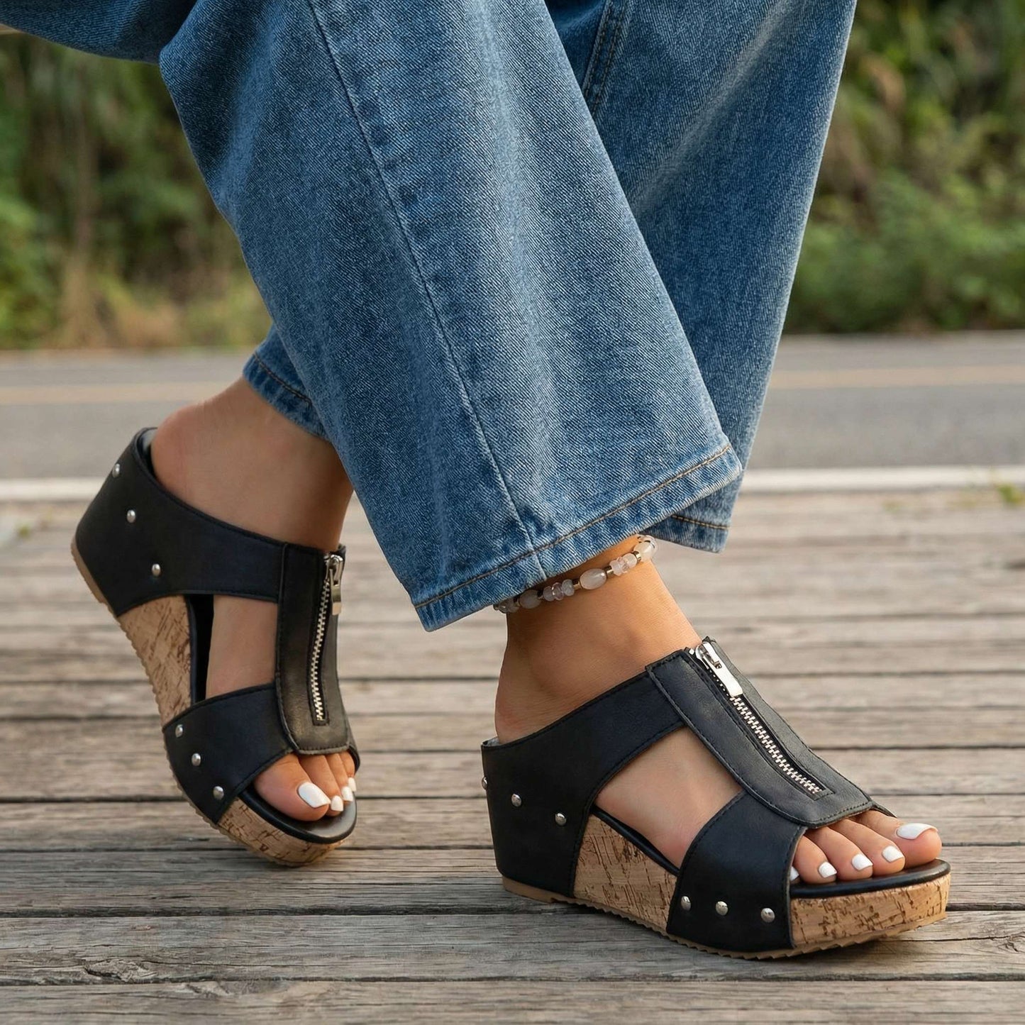 Sierra Zip Wedge Sandals