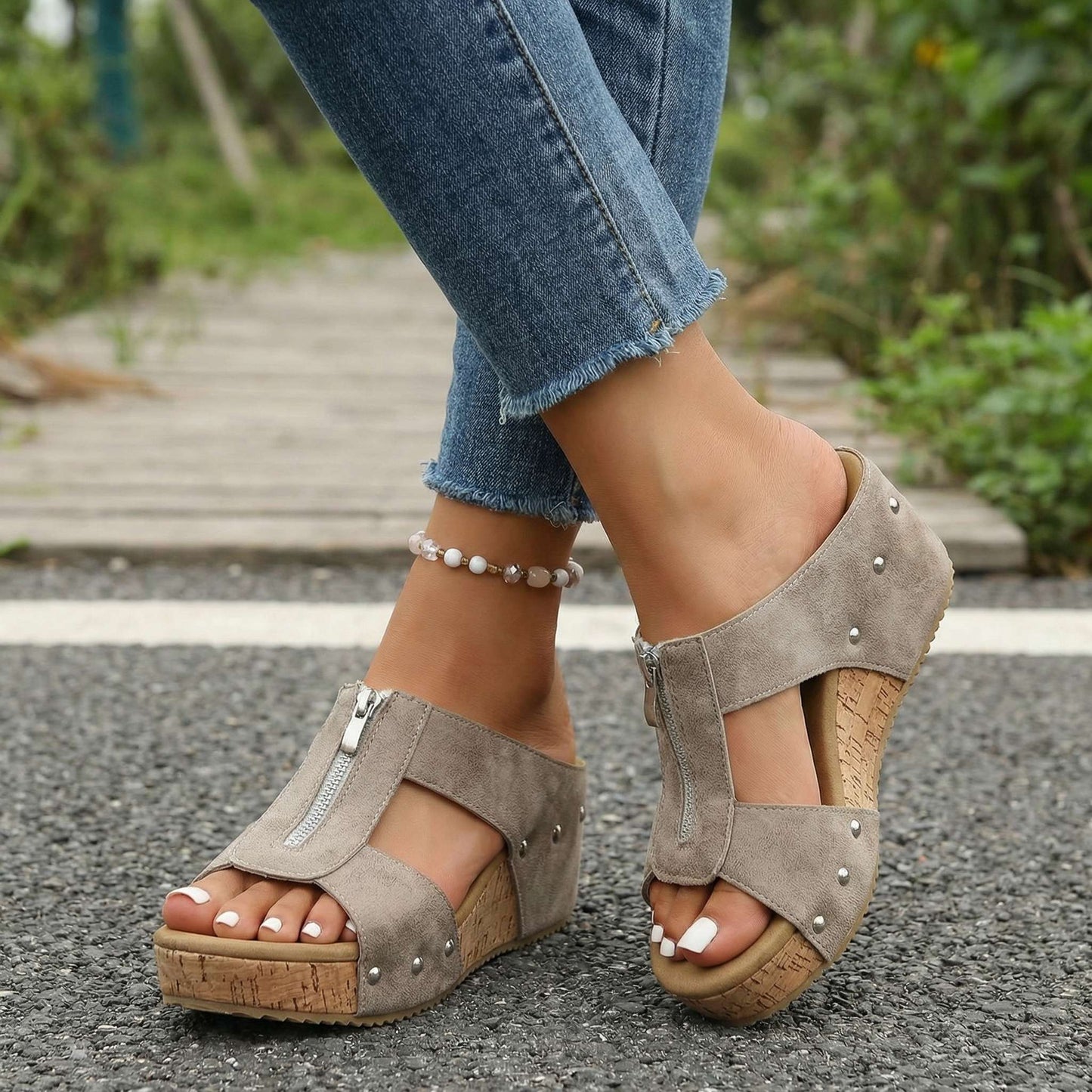 Sierra Zip Wedge Sandals