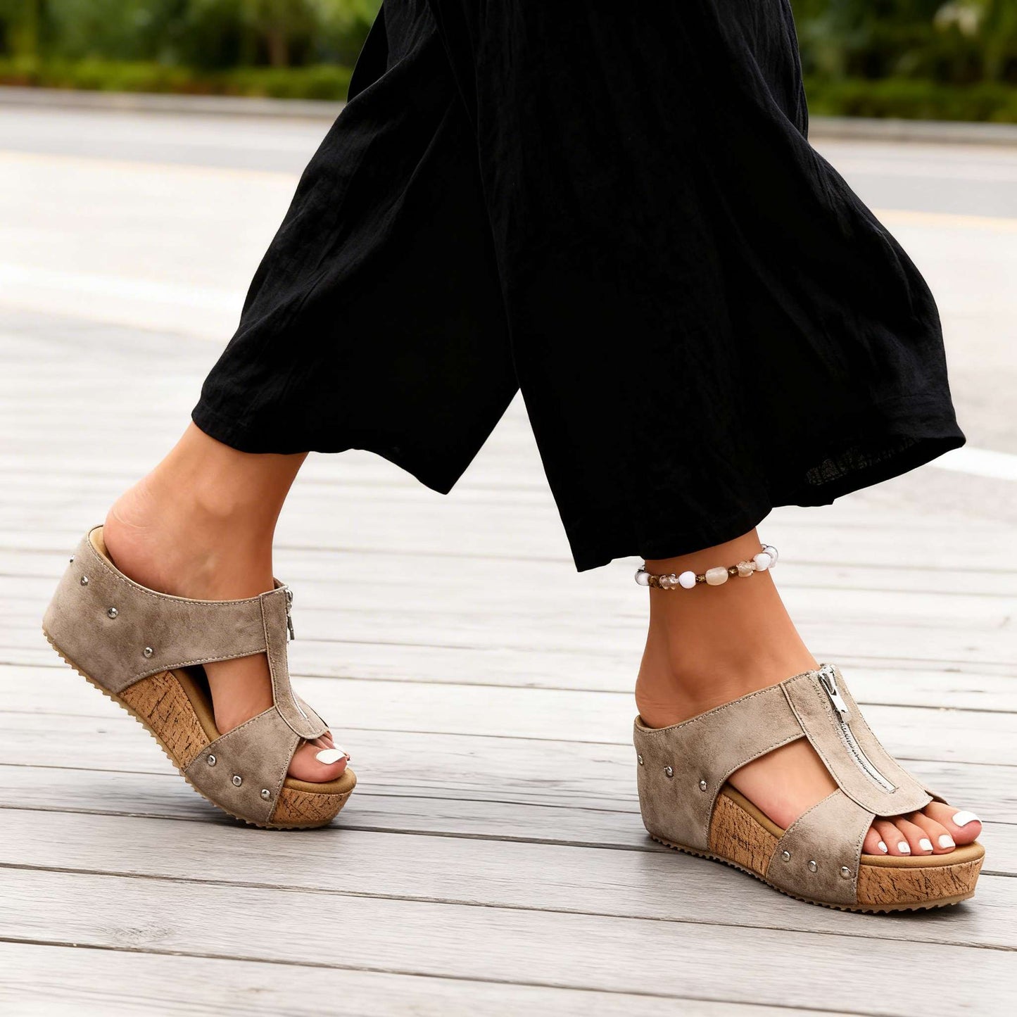 Sierra Zip Wedge Sandals