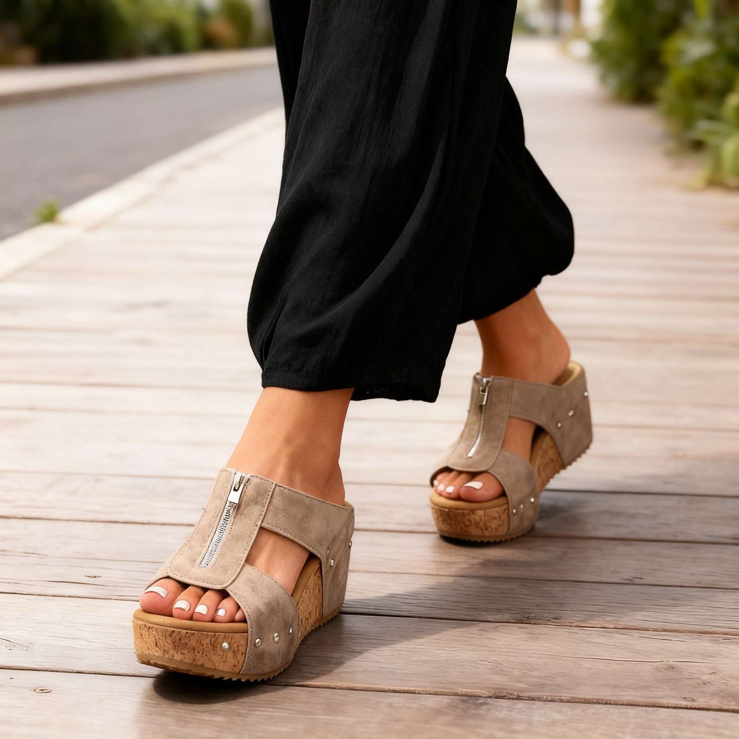 Sierra Zip Wedge Sandals