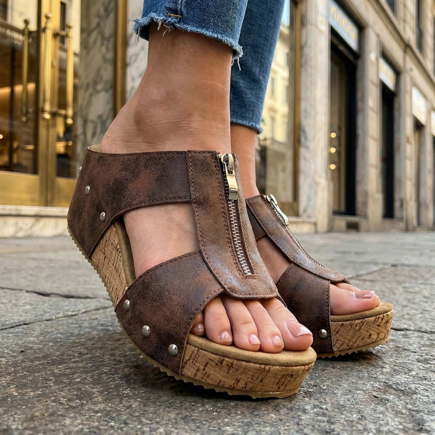 Sierra Zip Wedge Sandals