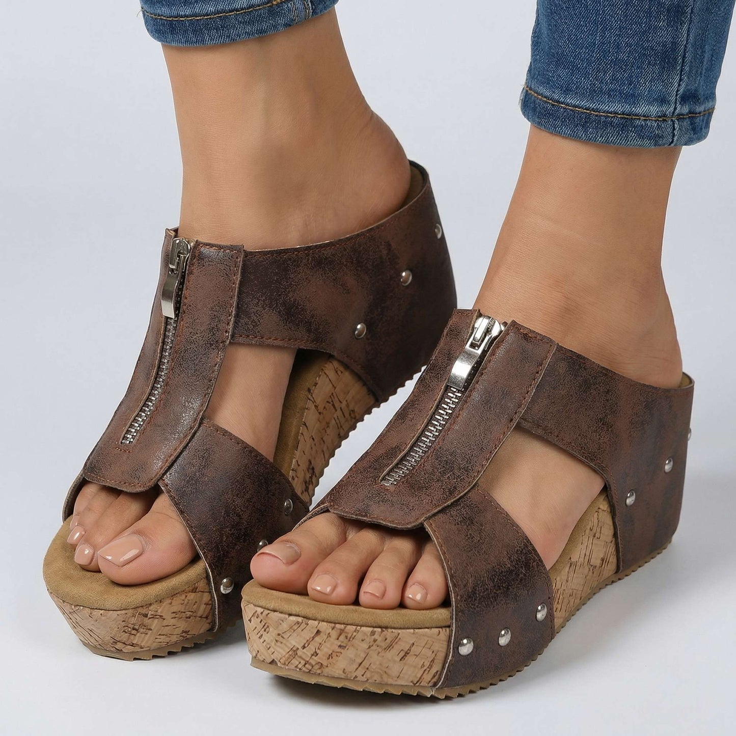 Sierra Zip Wedge Sandals