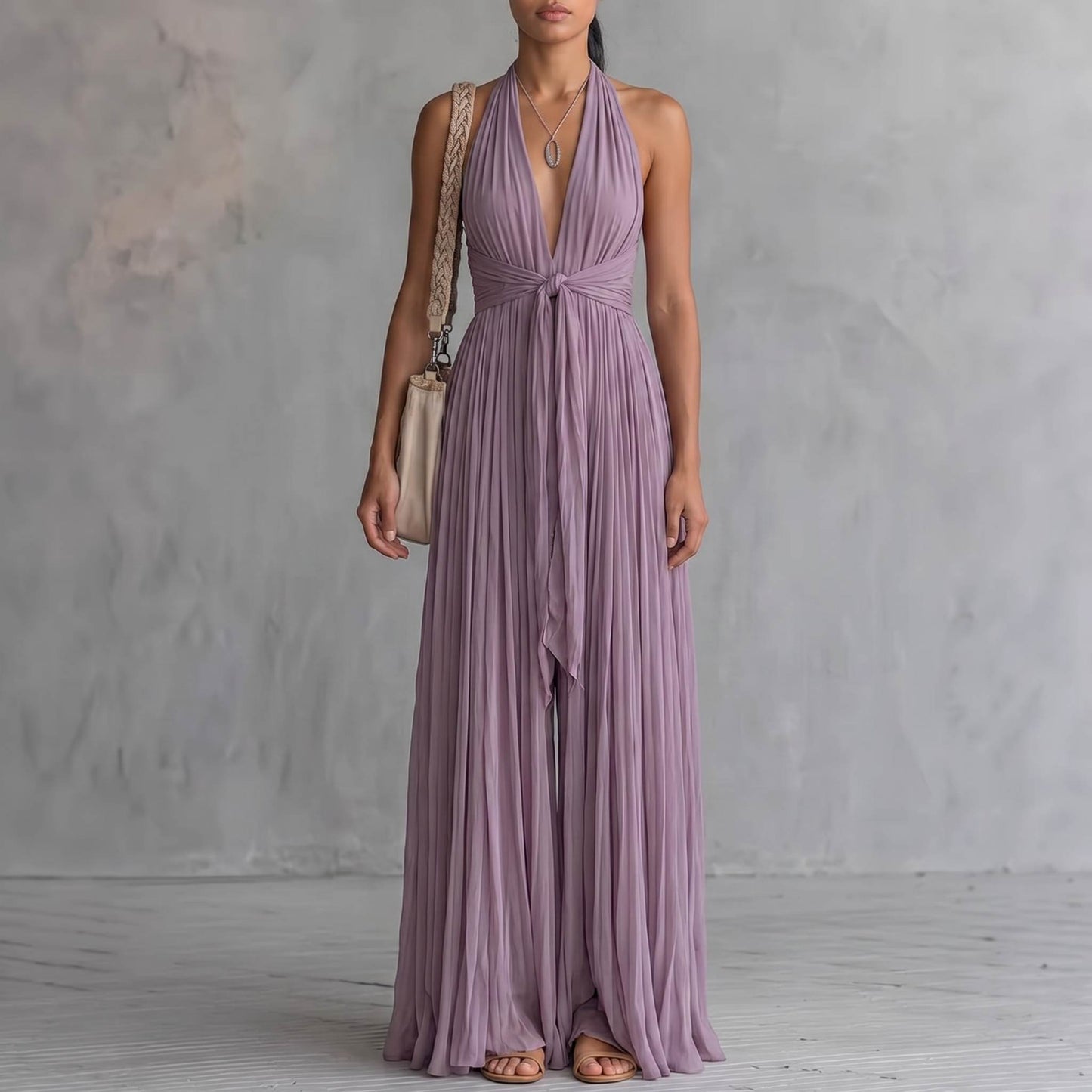 Halter Pleated Maxi Dress